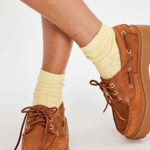 FREE PEOPLE Essential Socks Sock Cotton Cable Knit Butter Yellow OS